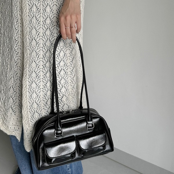 South Korea New Bowling Bag Handbag Niche Underarm Retro Large Capacity Small Pocket Design Bag for Women